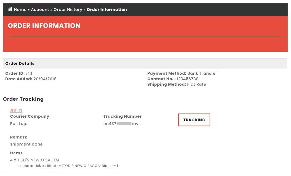 Pos store tracking number