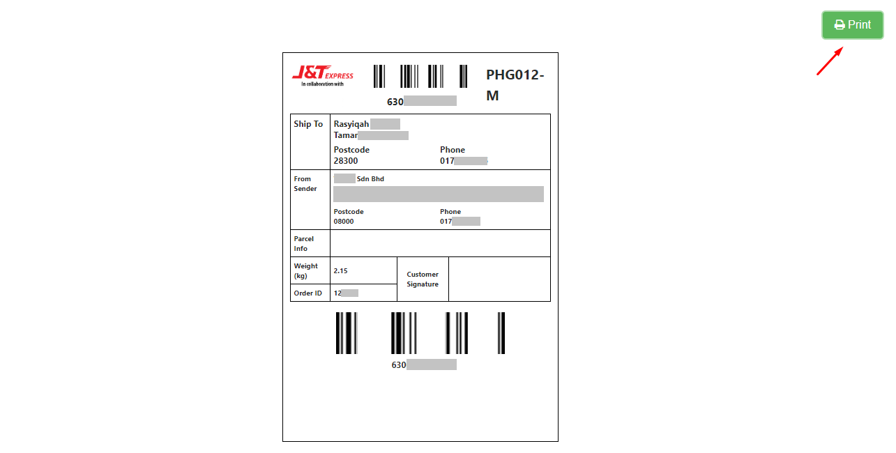 How To Print J T Shipg Label Unicart Support Center