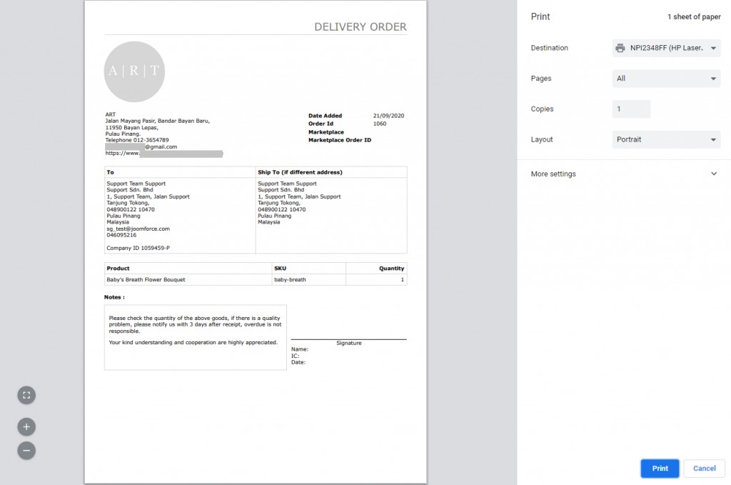 How to Print Delivery Order UniCart Support Center